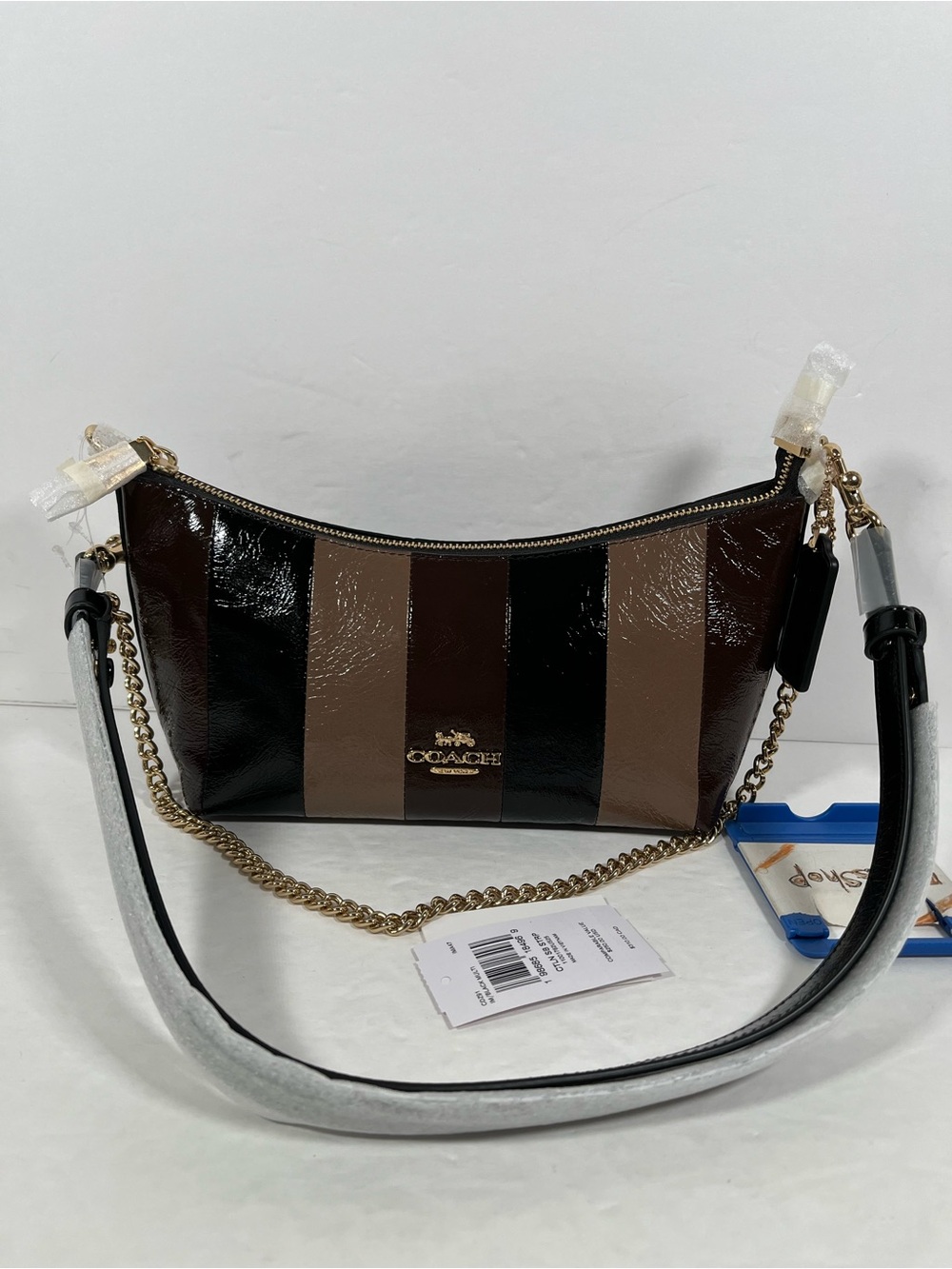 Coach Caitlin Shoulder Bag With Striped Patchwork NWT